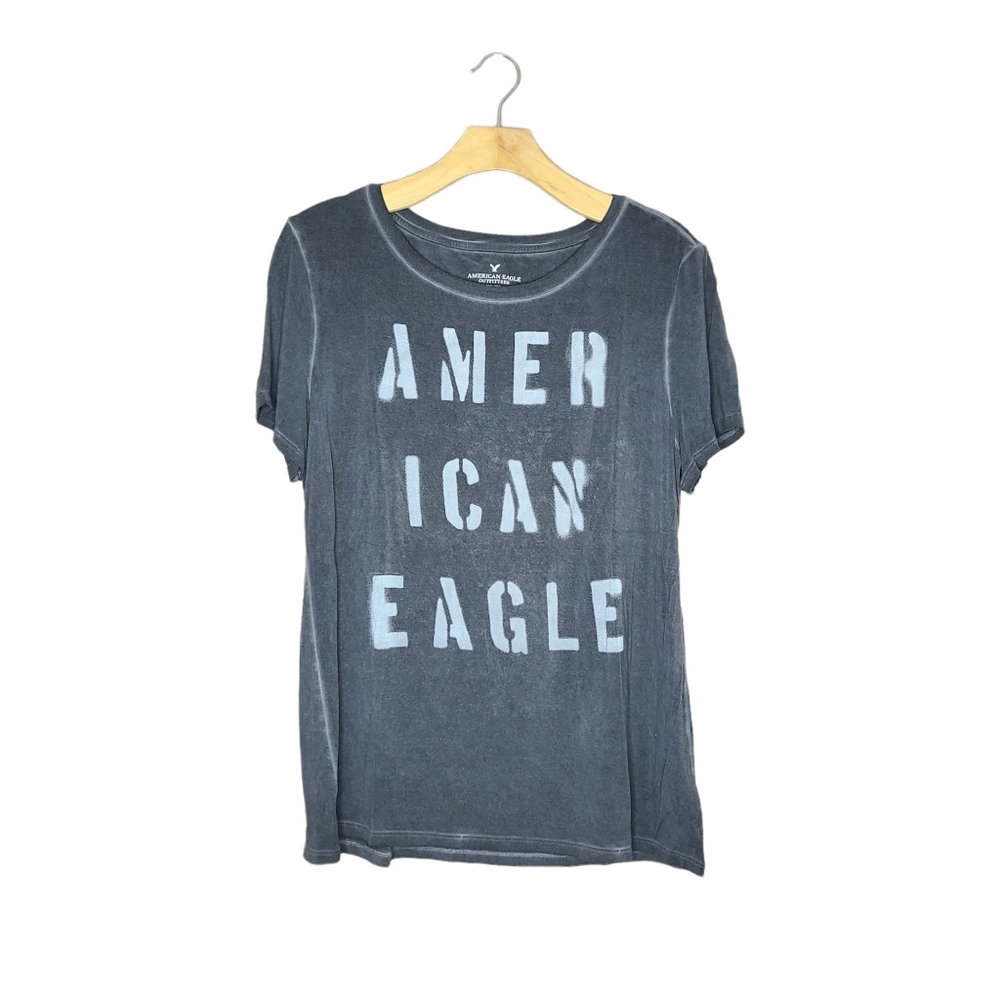 American Eagle Gray Graphic Logo Oversized Short Sleeve Tee